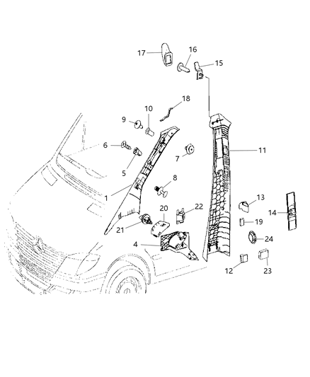 2008 Dodge Sprinter 3500 Interior Moldings And Pillars Diagram 1