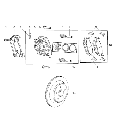 2010 Dodge Ram 1500 Brakes, Rear, Disc Diagram