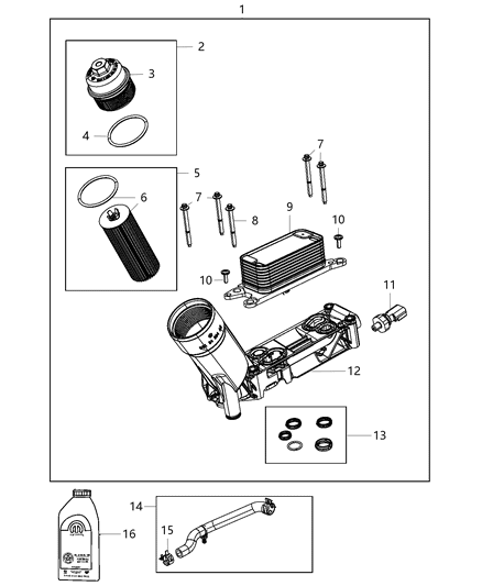 2019 Jeep Wrangler Engine Oil Filter & Housing , Adapter / Oil Cooler & Hoses / Tubes Diagram 7