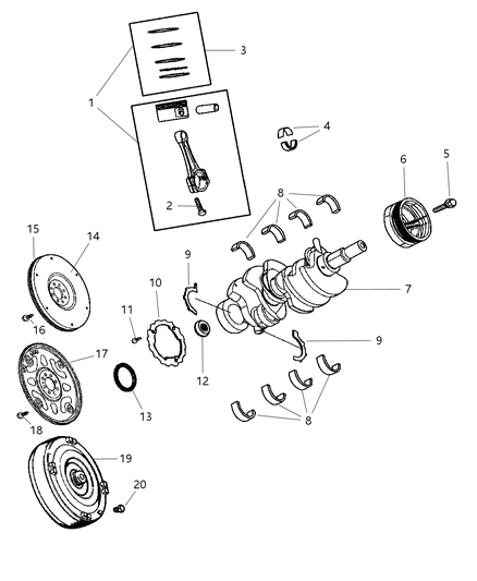 2006 Dodge Dakota Crankshaft , Piston And Torque Converter & Flywheel Diagram 1