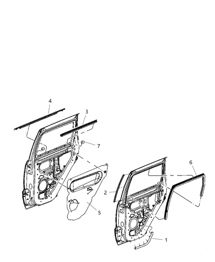 2009 Jeep Grand Cherokee Weatherstrips - Rear Door Diagram