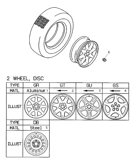 2002 Chrysler Sebring Wheels & Hardware Diagram