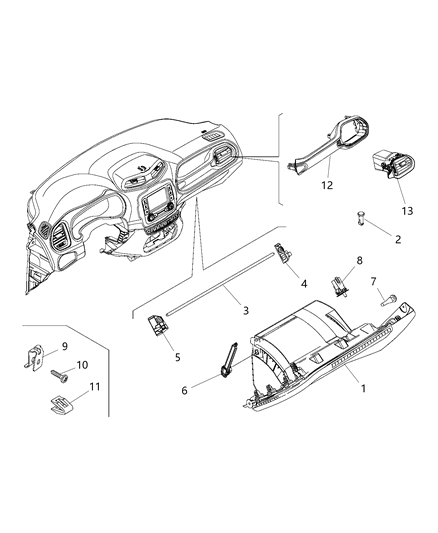 2016 Jeep Renegade Instrument Panel Trim, Glovebox Diagram