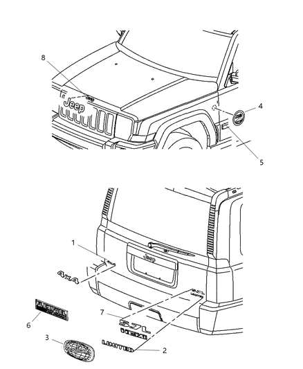 2008 Jeep Commander Nameplates - Emblem & Medallions Diagram