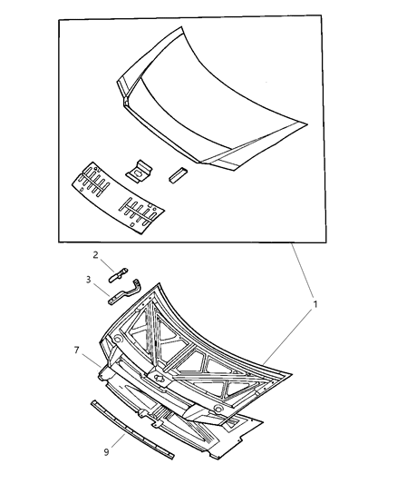 1999 Chrysler Town & Country Hood & Hinge Diagram