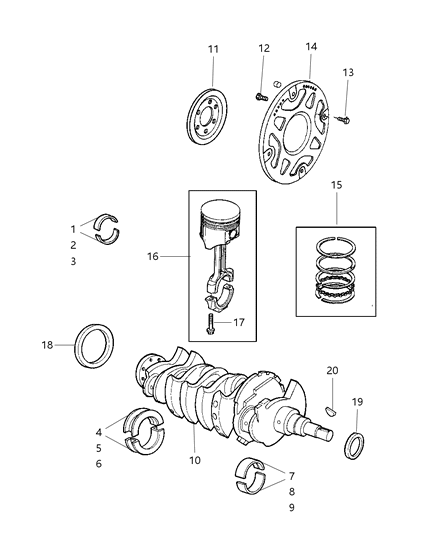 2002 Chrysler Sebring Crankshaft , Piston , Drive Plate & Torque Converter Diagram 1