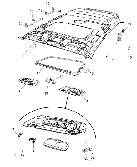 2007 Dodge Caliber Headliner Diagram for 1DR57DW1AA