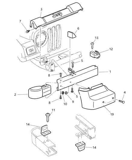 1997 Jeep Wrangler Bumper Cover Diagram for 55155668