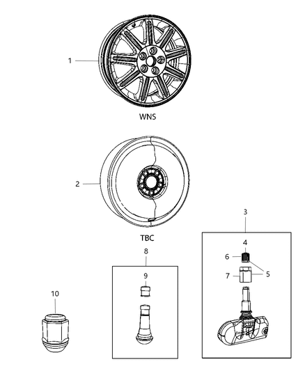 2010 Chrysler PT Cruiser Aluminum Wheel Diagram for ZK05PAKAB