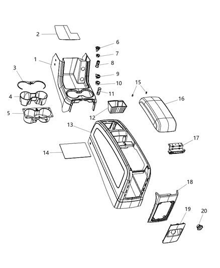 2010 Dodge Journey Liner-Console Cup Holder Diagram for 68042629AA