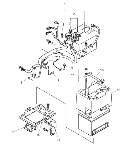 2001 Chrysler Sebring Coupe Battery Tray & Cables Diagram