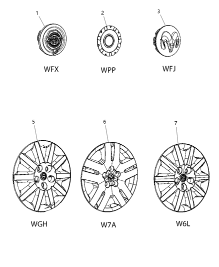 2010 Chrysler Sebring Wheel Covers & Center Caps Diagram