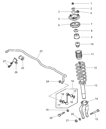 1999 Chrysler Sebring Coupe Front Suspension Strut & Spring Diagram