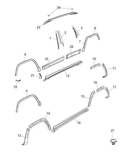 2015 Jeep Cherokee Rail-Roof Rack Diagram for 68212045AD