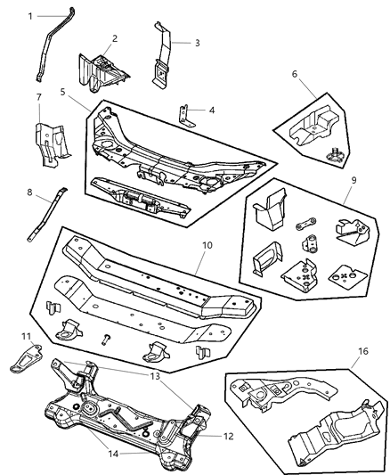 2004 Chrysler Sebring Sedan & Convertible Front Frame, Front Diagram 1