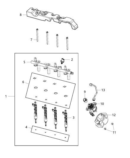 2019 Jeep Wrangler Fuel Rail & Injectors Diagram 1