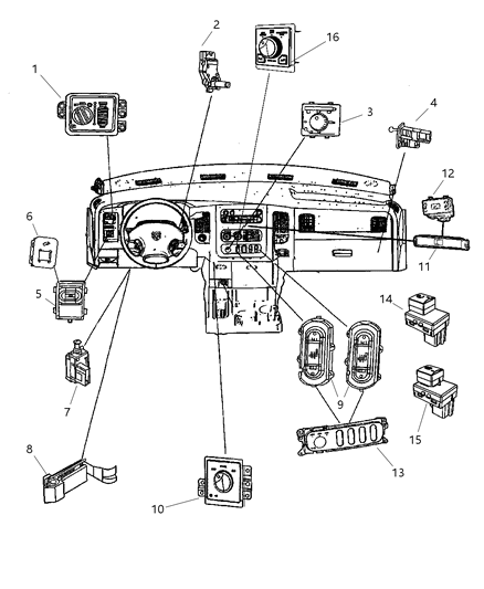 2008 Dodge Ram 2500 Bezel-Switch Diagram for 1JB88DX9AA