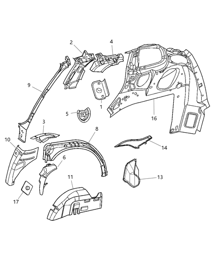 2009 Chrysler PT Cruiser Panel-Body Side Aperture Rear Diagram for 68003612AA