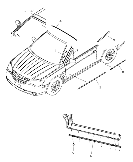 2009 Chrysler Sebring Molding-A-Pillar Diagram for 5303675AB
