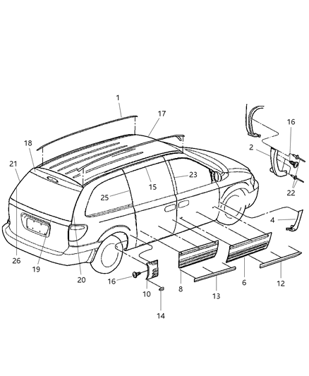 2001 Chrysler Town & Country APPLIQUE-Sliding Door Outside Diagram for RQ51XGRAB