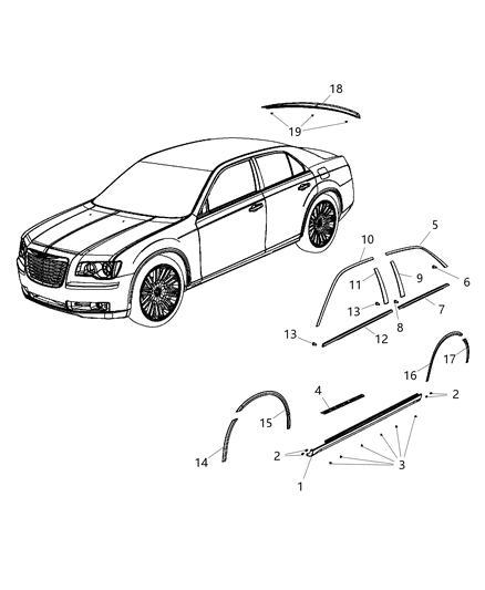 2014 Chrysler 300 Molding-Day Light Opening Diagram for 68224368AB