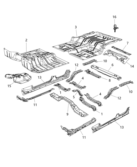 2016 Jeep Wrangler Rail-Rear Floor Pan Side Diagram for 5182358AA