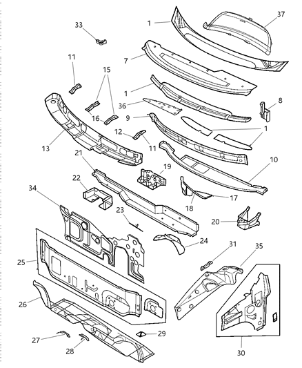 2000 Chrysler Grand Voyager WEATHERSTRIP Hood to Cowl Diagram for 4675359