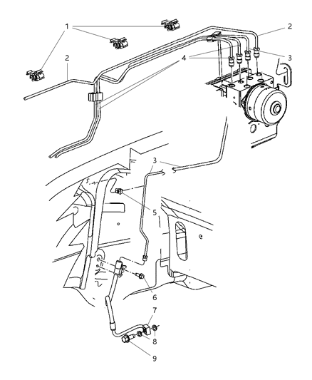 2007 Jeep Grand Cherokee Brake Lines & Hoses, Front Diagram 2