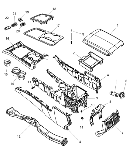 2009 Dodge Challenger Bezel-Floor Console Diagram for 1MK671Z2AA