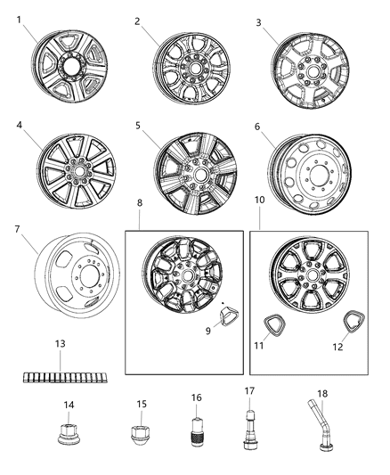 2018 Ram 3500 Black Painted Aluminum Wheel Diagram for 1VQ85RXFAC