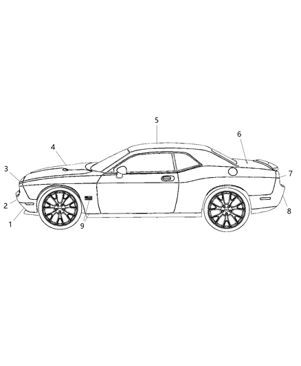 2019 Dodge Challenger Decal-Roof Diagram for 7AA83HA5AA