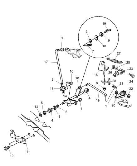 2001 Dodge Ram 2500 Controls, Gearshift, Lower Diagram 1