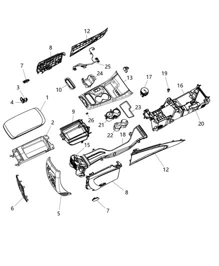 2015 Dodge Durango Floor Console Front Diagram