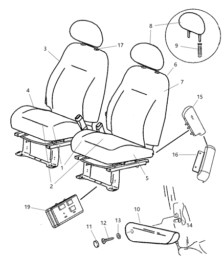 2005 Chrysler PT Cruiser Front Seat Back Cover Diagram for 1BL181FLAA