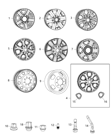 2013 Ram 3500 Aluminum Wheel Diagram for 68081777AB