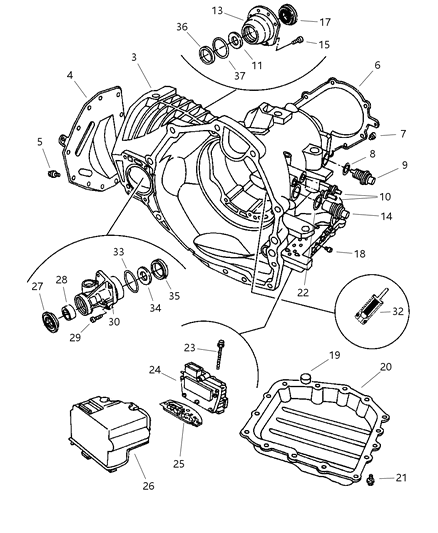 2000 Chrysler Town & Country Case , Extension And Solenoid And Retainer Diagram
