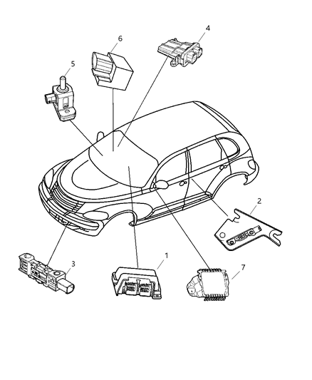 2007 Chrysler PT Cruiser Air Bag Modules & Sensors Diagram