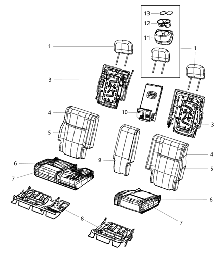 2012 Dodge Journey Rear Seat Back Cover Diagram for 1UN08JR6AA