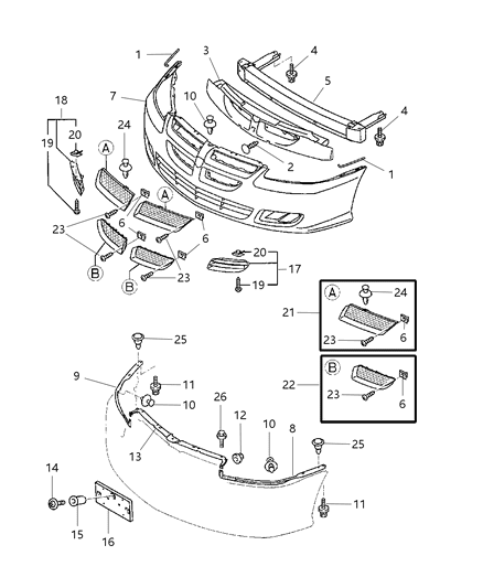 2003 Dodge Stratus Front Bumper Cover Diagram for MR990729