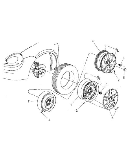 2000 Dodge Neon Wheels & Hardware Diagram