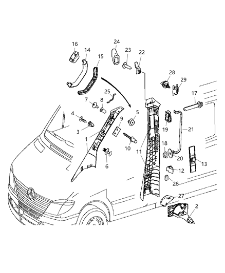 2009 Dodge Sprinter 2500 Interior Moldings And Pillars - Inner Paneling In Cab Diagram