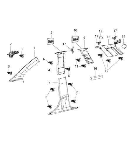 2018 Dodge Journey Clip-Trim Diagram for 68045440AA