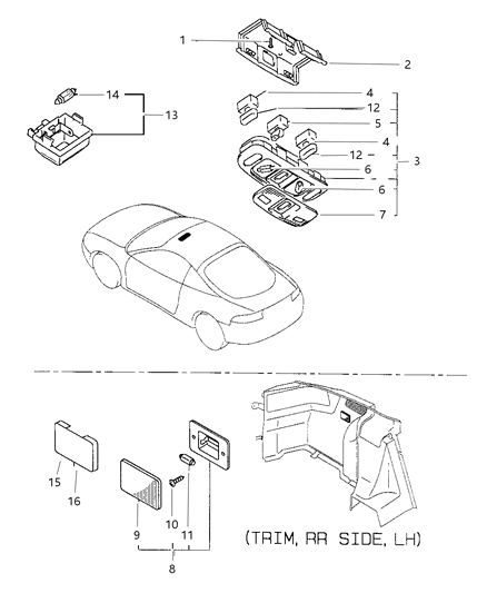 1997 Chrysler Sebring Coupe Lamps - Cargo-Dome-Courtesy Diagram
