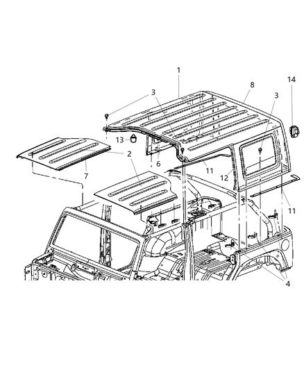 2014 Jeep Wrangler Panel-TARGA Top Diagram for 1PH99GW7AJ