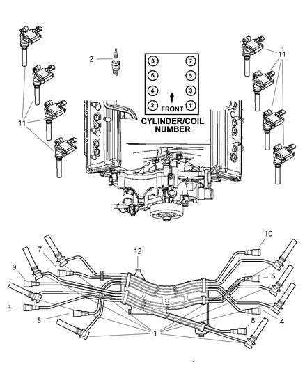 2004 Dodge Durango Spark Plugs, Wires, And Coil Diagram