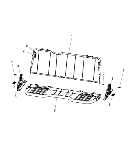 2010 Dodge Ram 1500 Quad Cab, Rear Seat Hardware, Bench Diagram