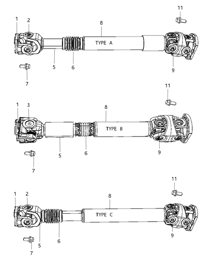 2007 Dodge Ram 2500 Propeller Shaft, Front Diagram