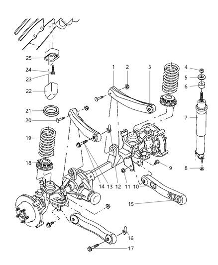 2000 Jeep Grand Cherokee Suspension - Front Springs With Control Arms & Shocks Diagram
