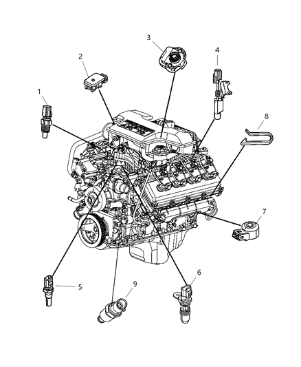 2008 Dodge Durango Sensors - Engine Diagram 3