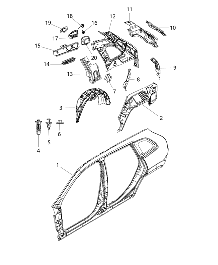 2017 Jeep Cherokee Panel-Body Side Aperture Outer Diagram for 68340137AA